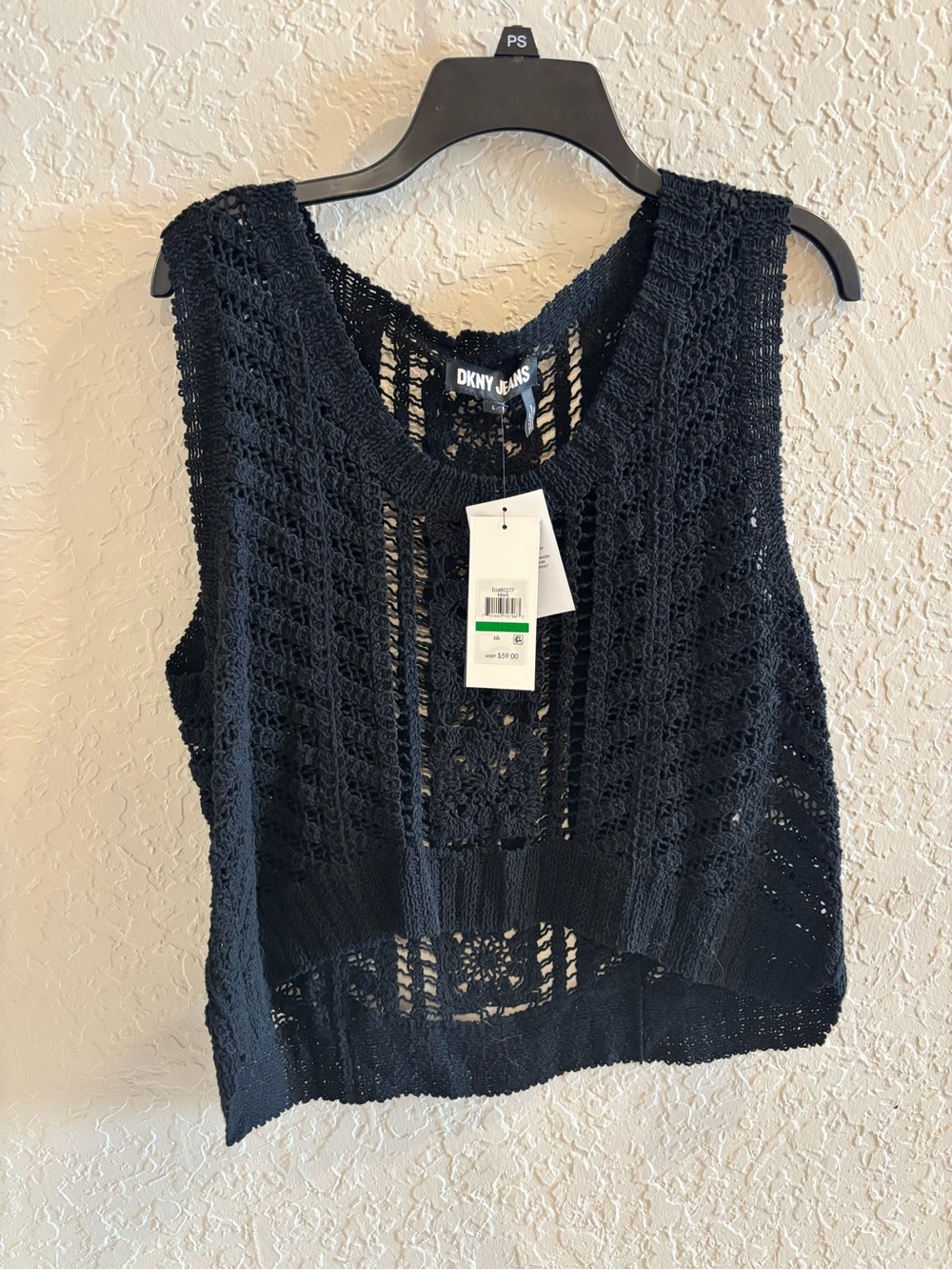 Dkny Black Crochet Knit Tank